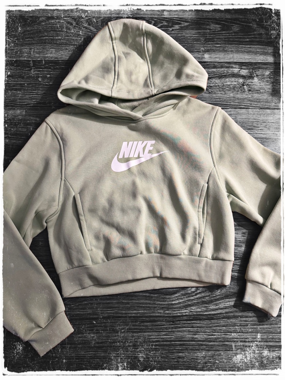Nike Light Sage Green Cropped Hoodie with White Logo